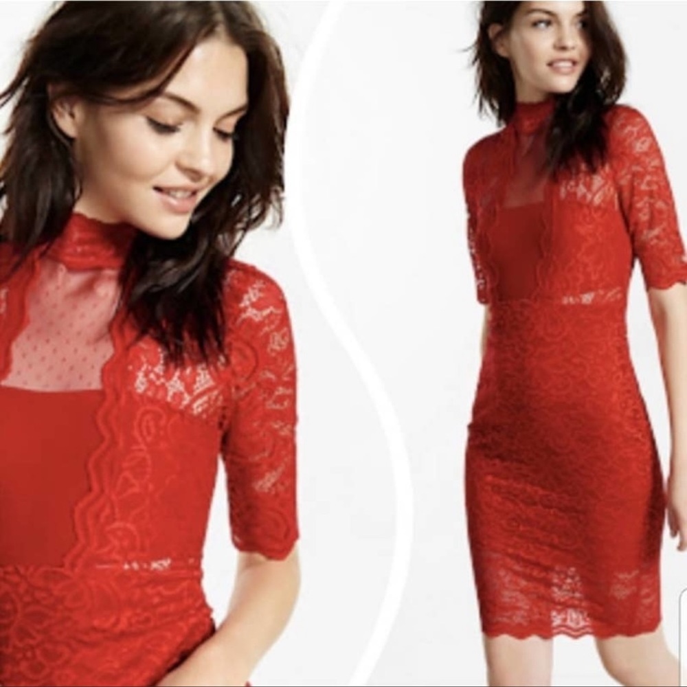 Express Red Lace Cutout Midi Bodycon Dress Size 2